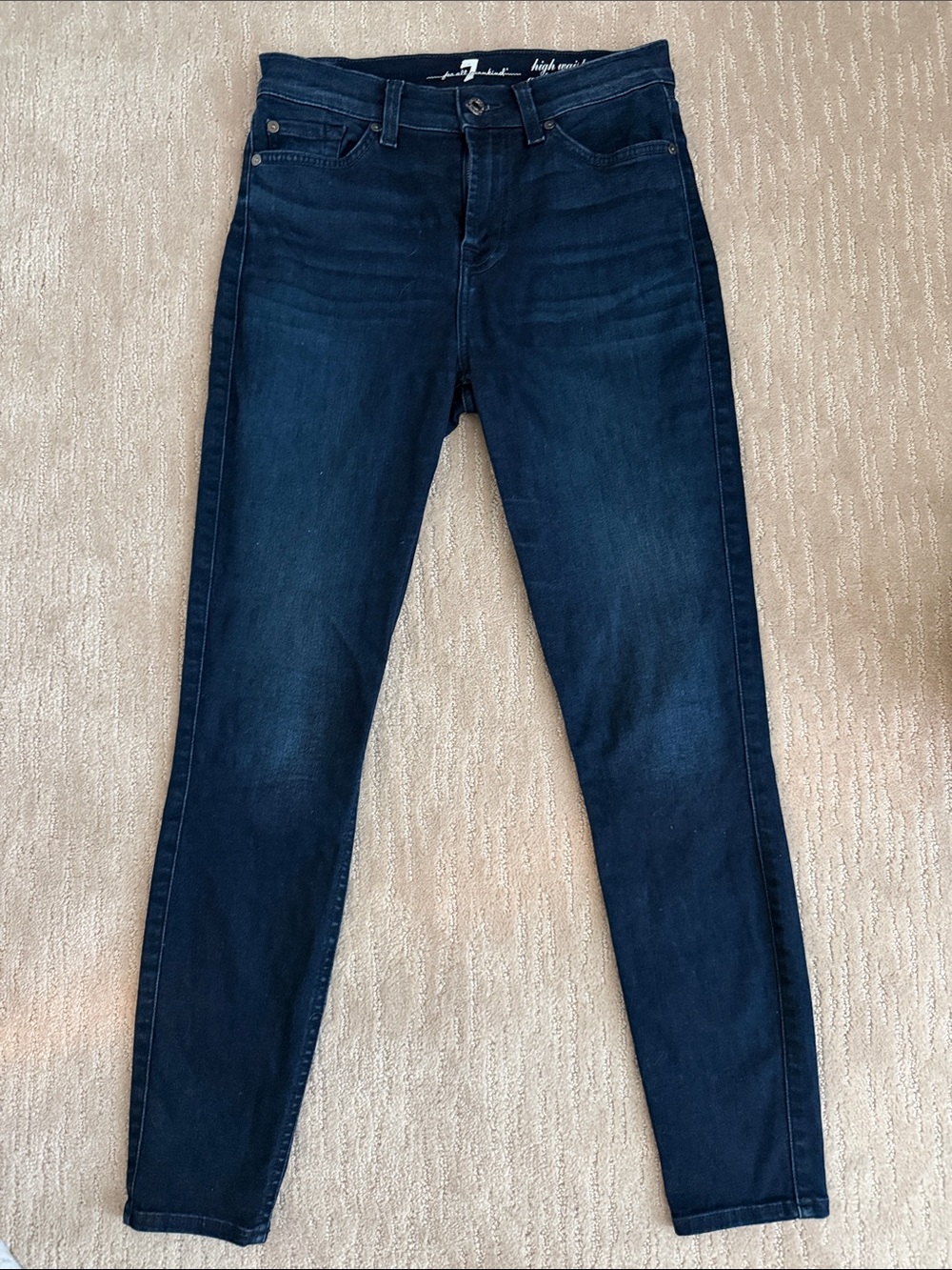7 For All Mankind Dark Indigo High-Rise Ankle Skinny Jeans